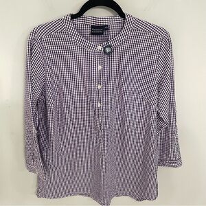 Madison Mathews Diane Tunic Blouse Purple White Gingham Size Large Cotton. 14